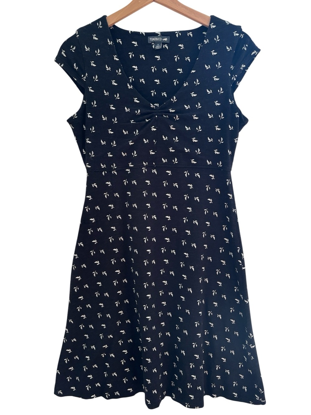 Toad & Co Cotton Rosemarie White Leaves Print Cap Sleeve Knee Length Dress Small